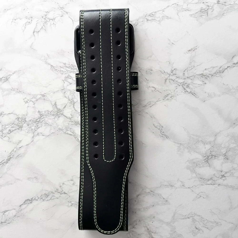 Bear Komplex Black Leather Green Double Prong Weightlifting Belt Size Large